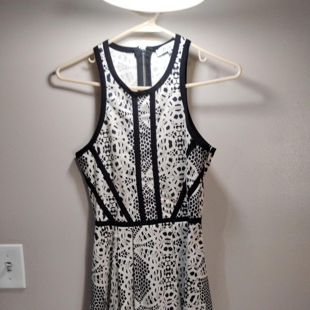Parker New York Hudson Geometric Cocktail Dress XS Black White Womens Pockets - Picture 2 of 8